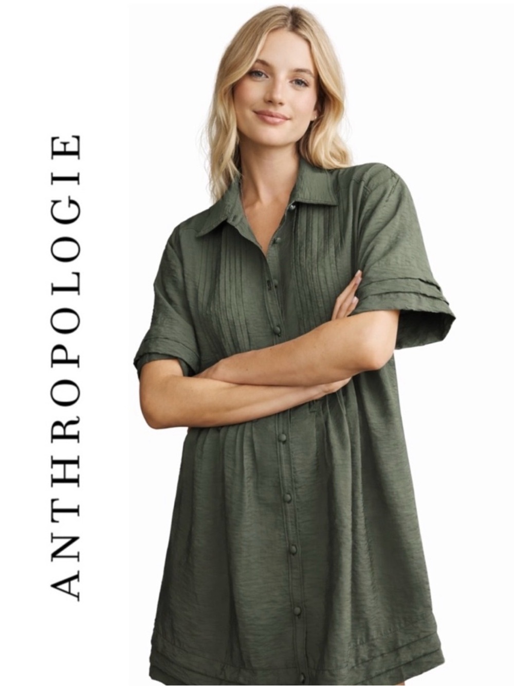 Pilcro Olive Green Button-Front Mini Dress